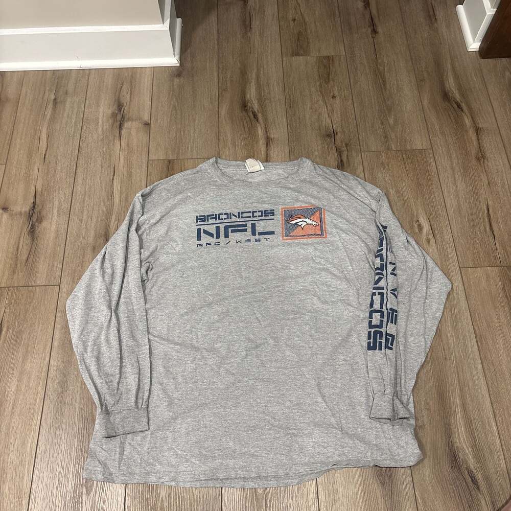 NFL Team Apparel Denver Broncos Grey Long Sleeve T-Shirt Men's 2XL